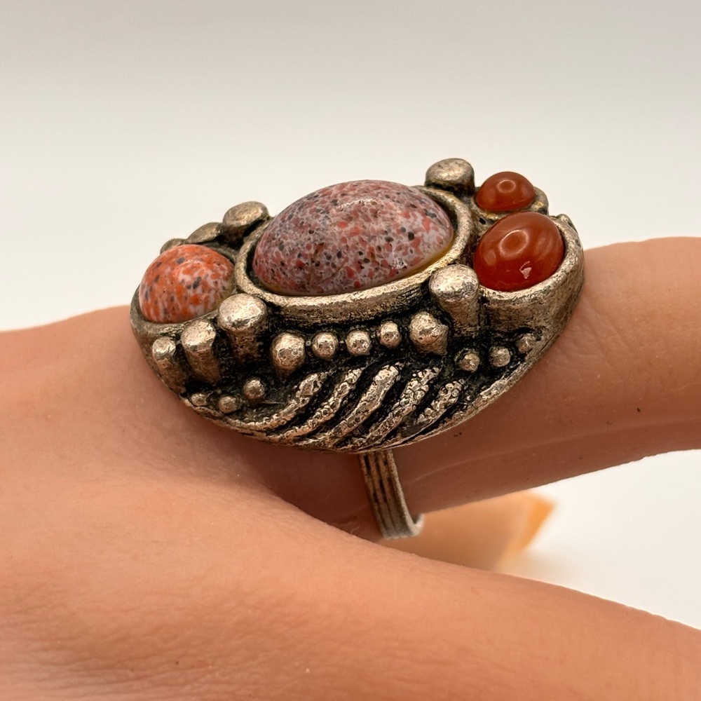 Rare Vintage-Style Boho Statement Ring | Adjustable | Pink & Carnelian - Picture 12 of 16